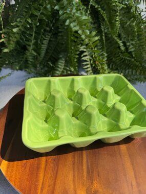 Green Ceramic 12 Egg Tray Holder – Mid-Century Modern Style Kitchenware